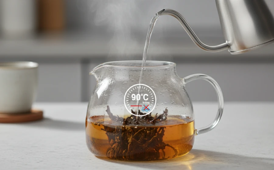 熱水沖泡紅茶包的正確溫度與靜置畫面